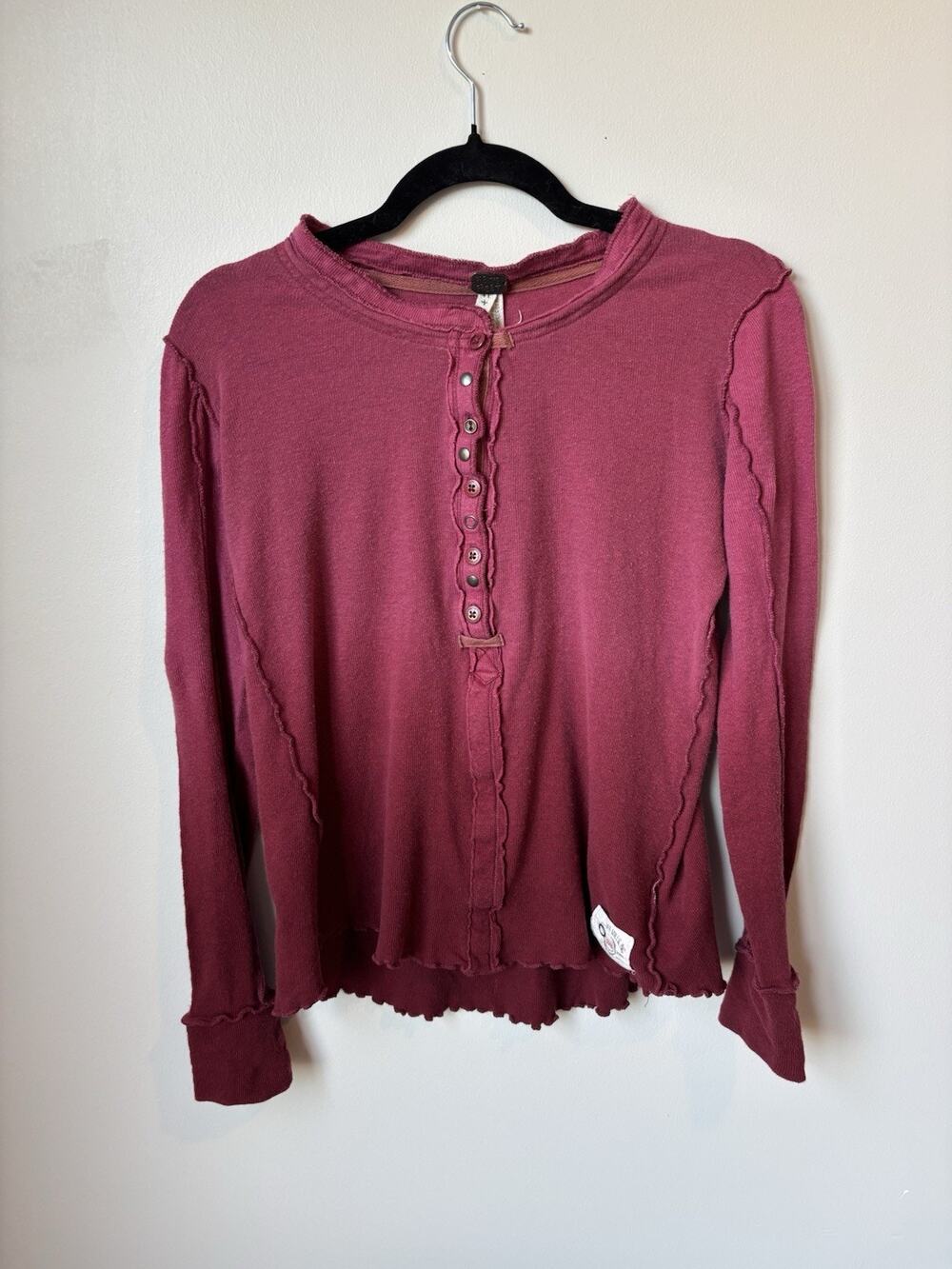 Free People Henley Maroon Top Women Size XS